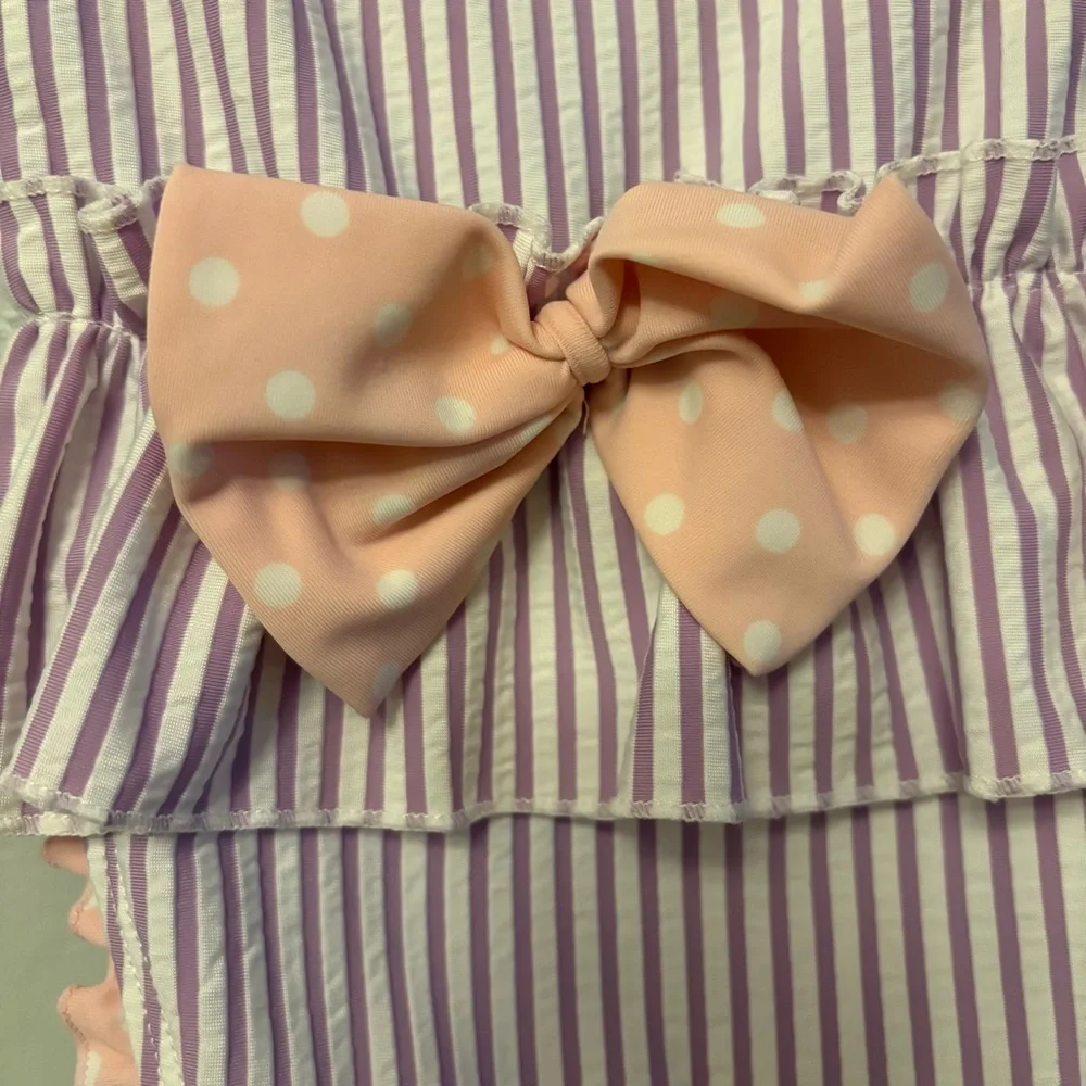 ⭐️Ruffle Butts purple white and pink peplum short sleeve swimsuit 3-6 months
